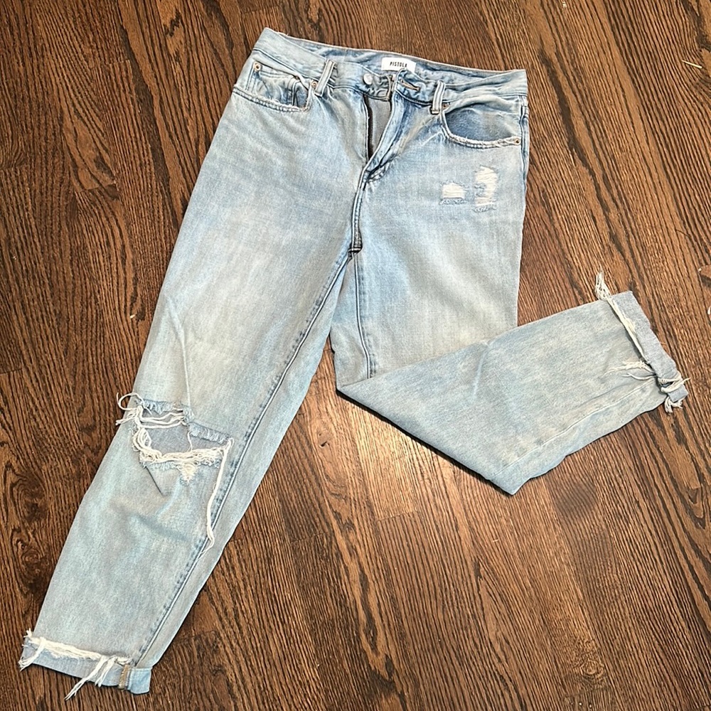 Distressed boyfriend jeans